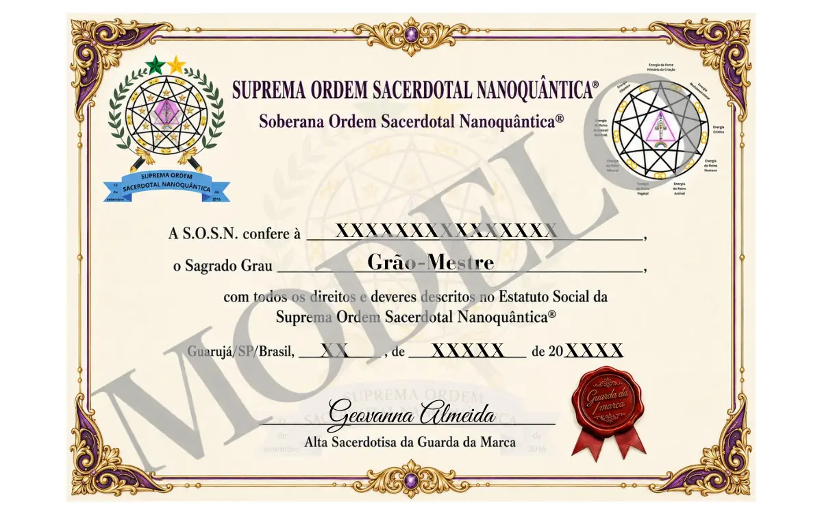 Modelo de certificado do Sagrado Grão-Mestre Sacerdote