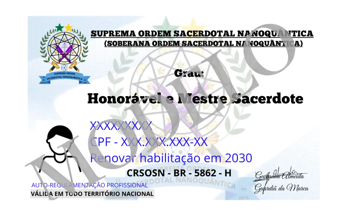 Modelo de identidade do Honorável Mestre Sacerdote
